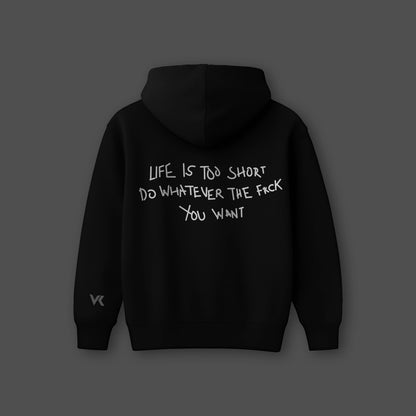 Oversized black hoodie for men featuring a bold motivational text on the back