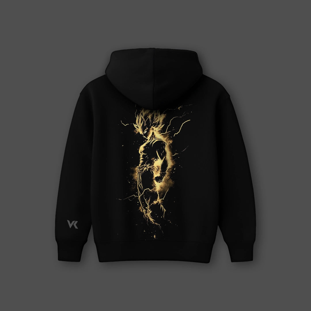 Vlack oversized black hoodie featuring a striking gold graphic design on the back