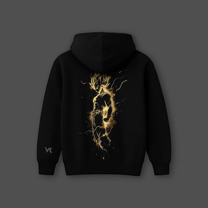 Vlack oversized black hoodie featuring a striking gold graphic design on the back