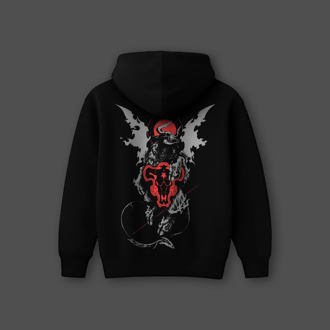 Oversized black hoodie from Vlack with a bold graphic design on the back featuring a striking red pattern