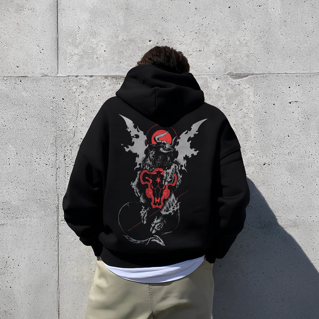 Vlack oversized black hoodie featuring a striking graphic design on the back