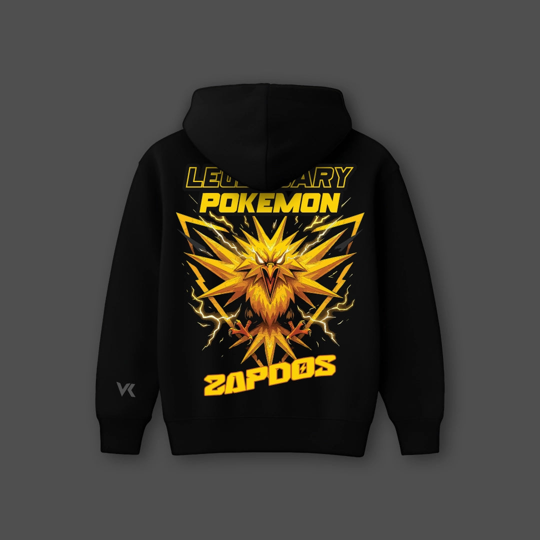 Oversized black hoodie featuring Legendary Pokemon Zapdos graphic on the back