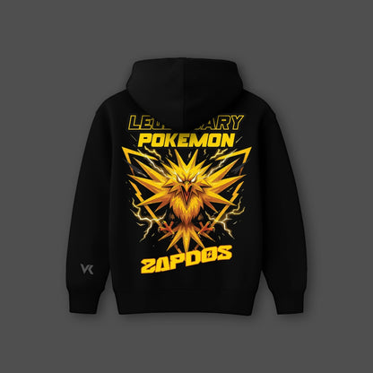 Oversized black hoodie featuring Legendary Pokemon Zapdos graphic on the back