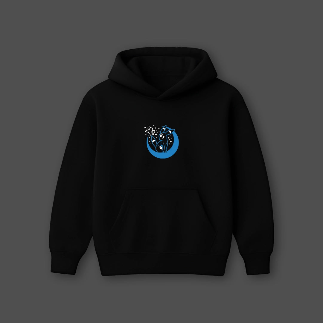 Oversized black hoodie featuring a unique graphic design on the front for a stylish look
