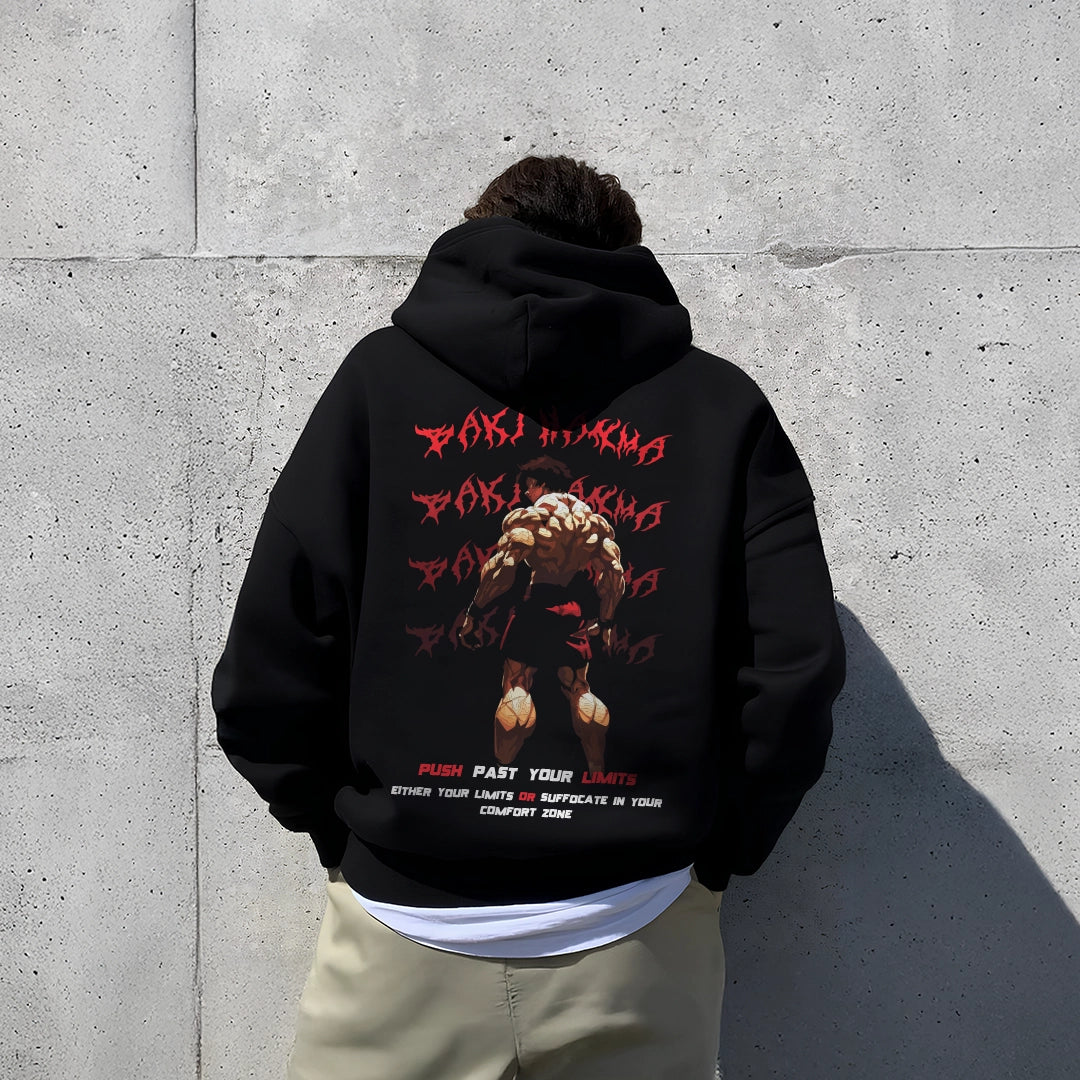 Vlack oversized black hoodie streetwear featuring a bold graphic design on the back