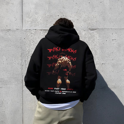 Vlack oversized black hoodie streetwear featuring a bold graphic design on the back