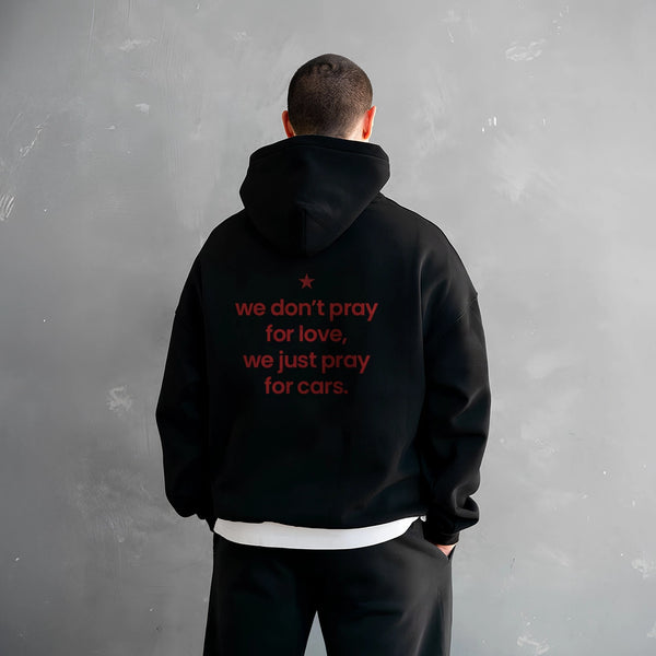 Vlack Pray For Cars - Oversized Black Hoodie