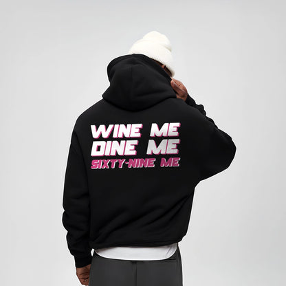 Oversized black hoodie from Vlack featuring a bold graphic text design on the back