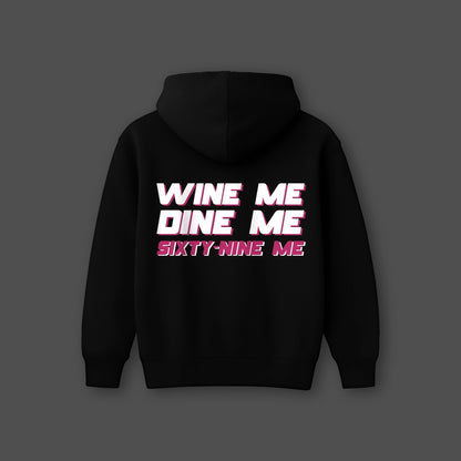 Vlack oversized black hoodie featuring bold graphic text on the back for a stylish look