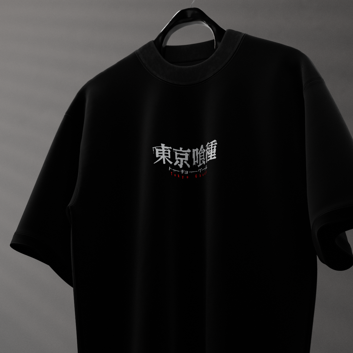 Oversized black kaneki t-shirt featuring stylish graphic print for a trendy look