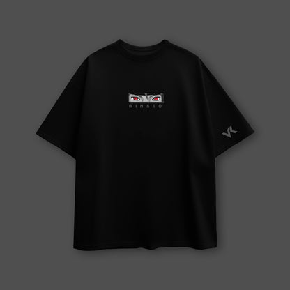 Vlack oversized black t-shirt featuring a unique graphic design with eye details