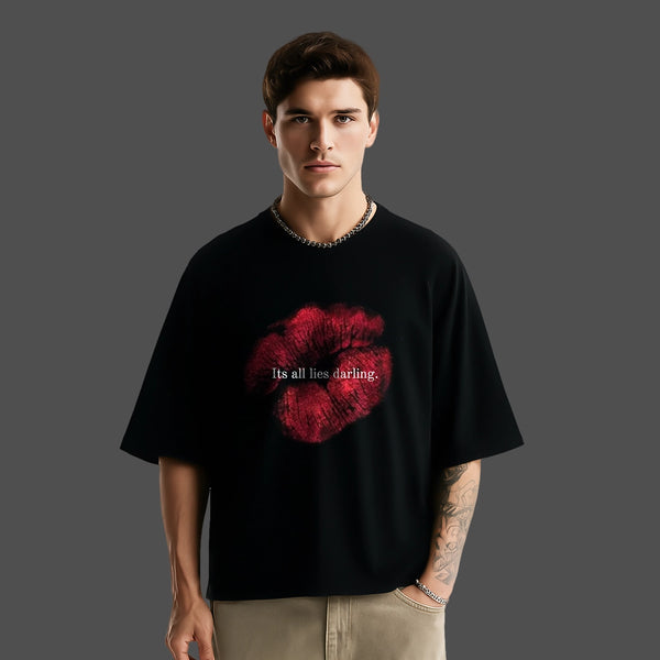 It's All Lies Darling Oversized Fit Black T-Shirt