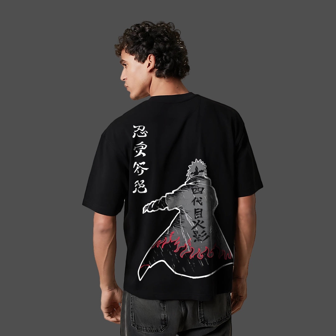 Stylish oversized black t-shirt featuring an eye-catching graphic design on the back