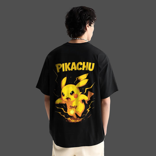 Pikachu Oversized Fit Black T-Shirt