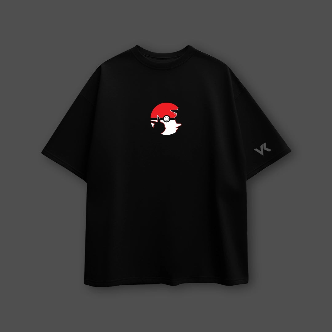 Vlack Pikachu oversized black t-shirt featuring a unique design with a Pokeball graphic