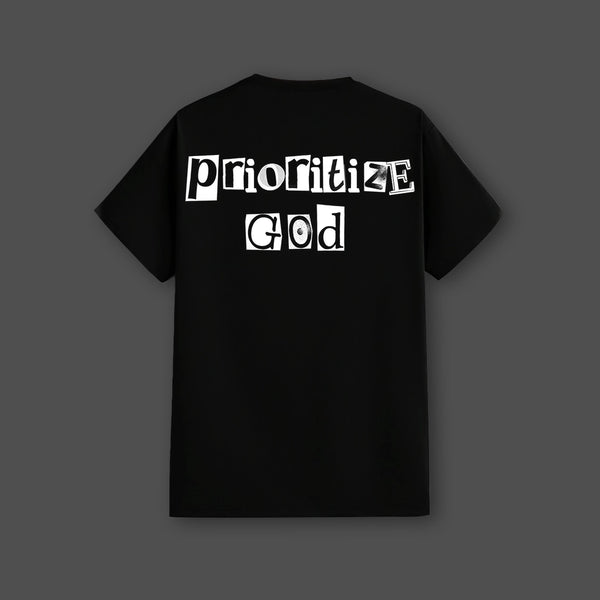 Prioritize God Front Puff Print Regular Fit Black T-Shirt