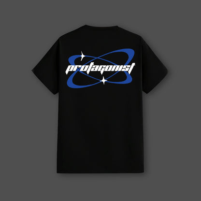 Vlack Protagonist Graphic Black T-Shirt with Bold Blue Design on the Back