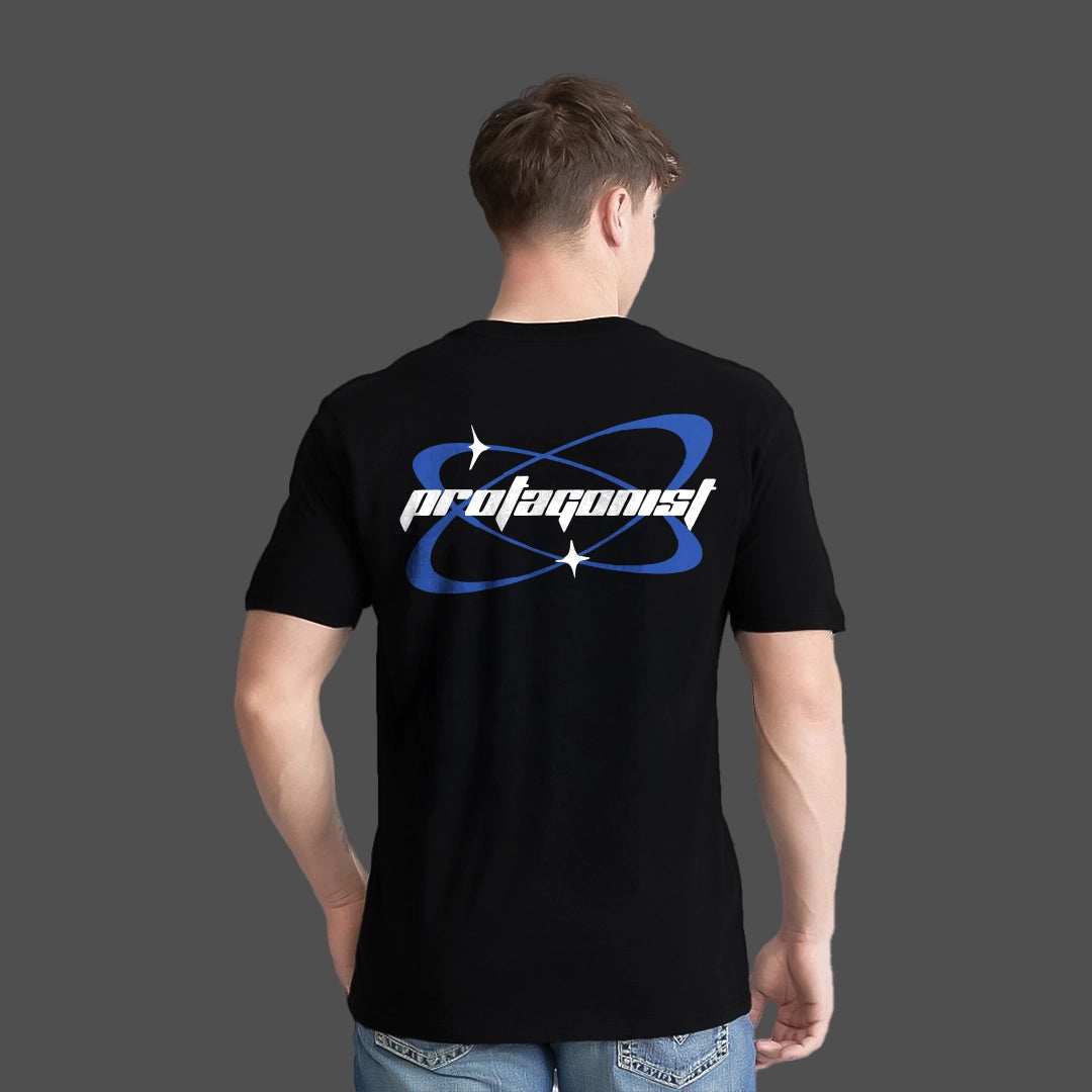 Regular fit protagonist graphic black t-shirt with vibrant blue design on the back
