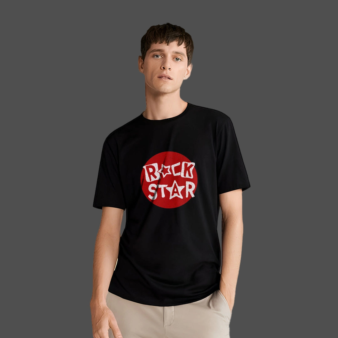 Regular Fit Rockstar Black T-Shirt featuring bold graphic design for casual wear