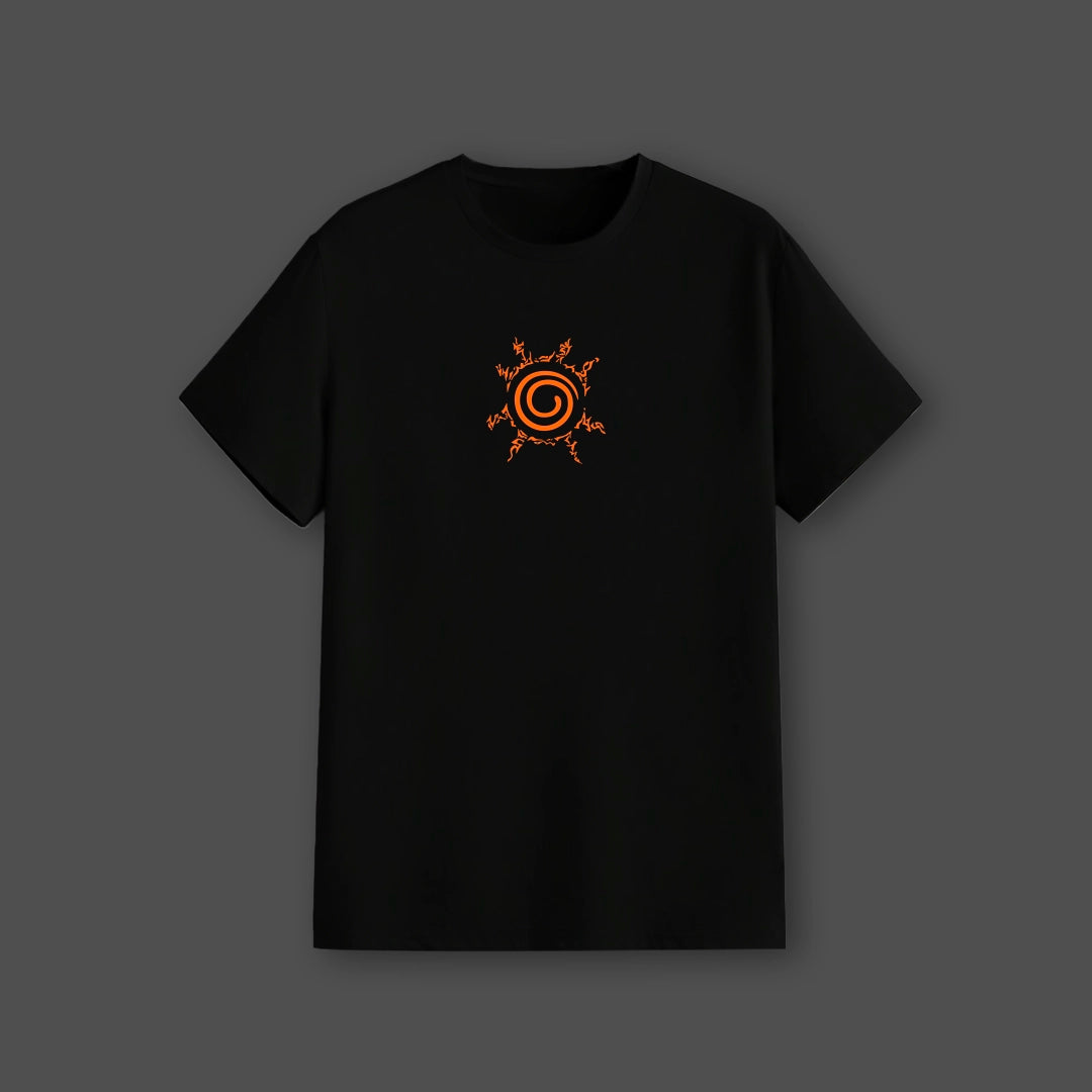 Sage Mode Naruto black t-shirt featuring a bold orange design for anime fans