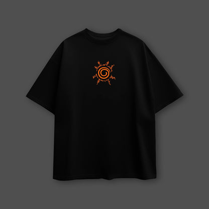 Oversize Sage Mode Naruto black t-shirt with vibrant orange design on front