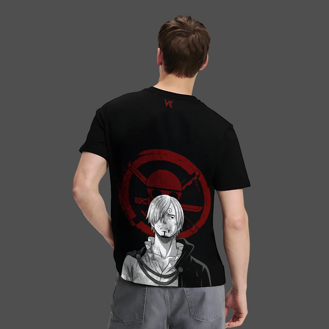 Sanji black t-shirt featuring a bold graphic design on the back for fans of anime style