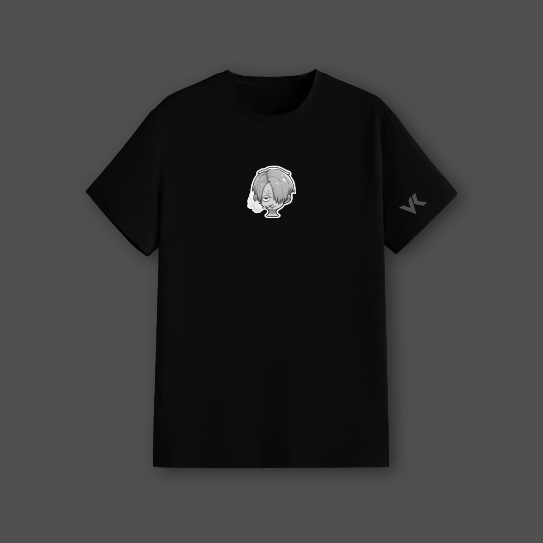 Sanji black t-shirt featuring a graphic design on the chest for fashionable anime fans