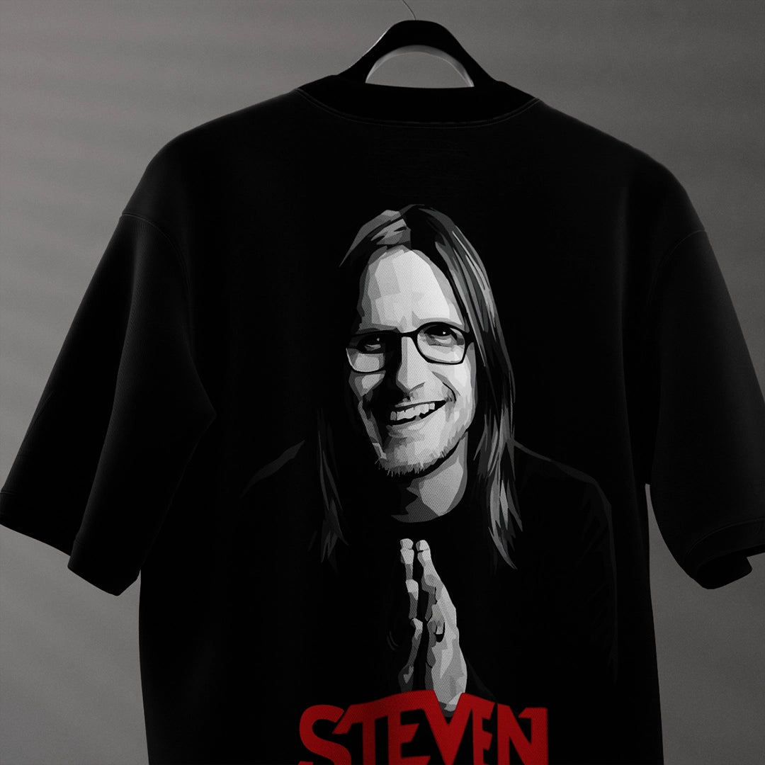Oversize Steven Wilson black t-shirt featuring a graphic of Steven Wilson on the back