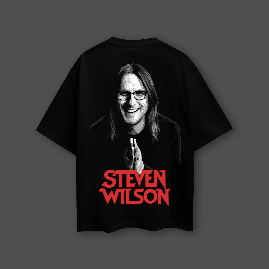 Oversize Steven Wilson black t-shirt featuring a graphic of the artist on the back in bold colors