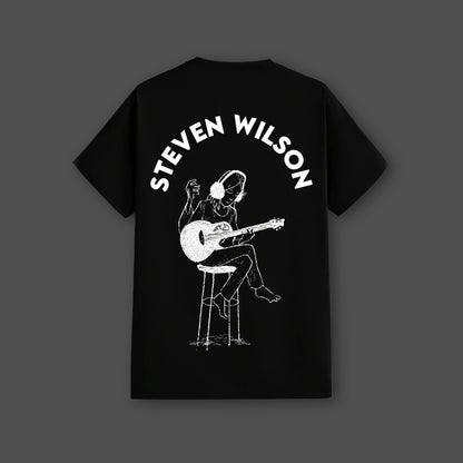 Steven Wilson black t-shirt featuring a guitarist illustration on the back