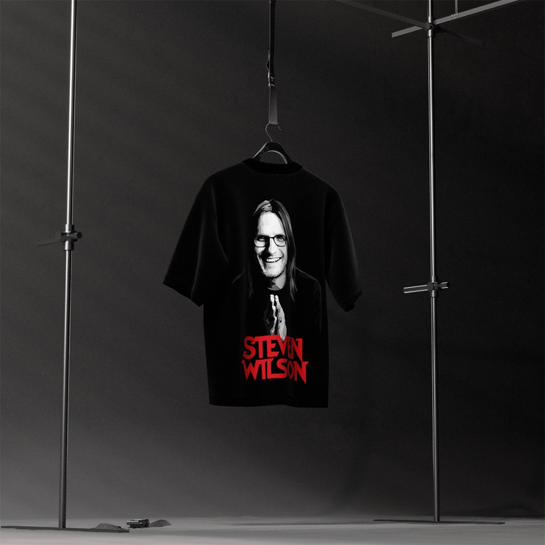 Steven Wilson black t-shirt featuring a portrait design with bold lettering