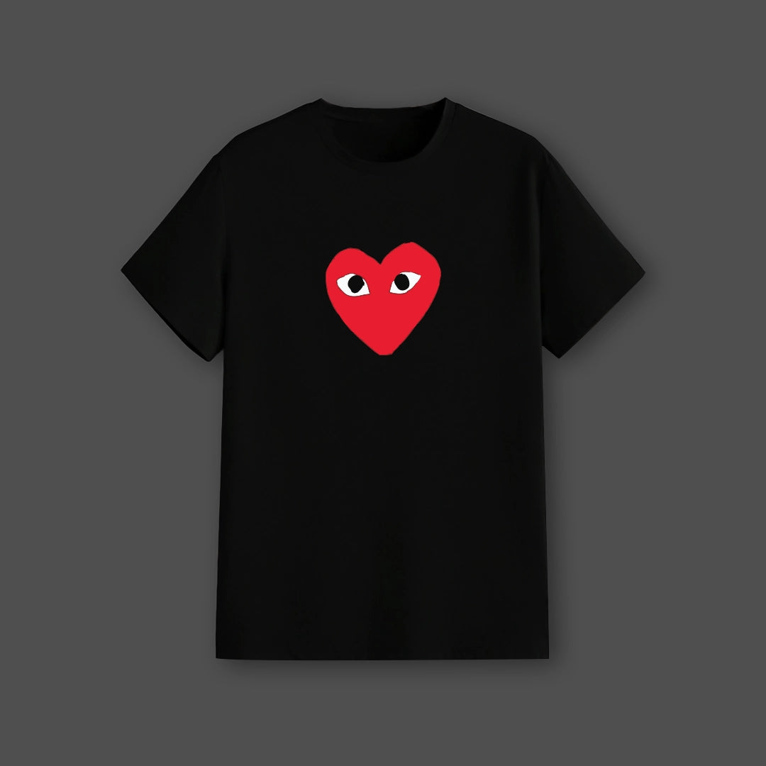 Steven Wilson black t-shirt with a red heart design featuring eyes on the front
