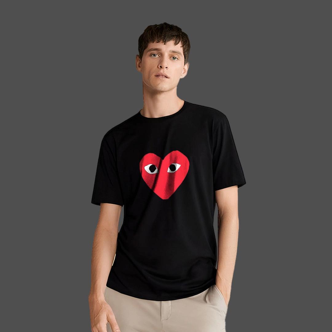 Men's Regular Fit Steven Wilson black t-shirt featuring a heart design with eyes