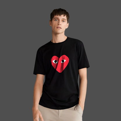 Men's Regular Fit Steven Wilson black t-shirt featuring a heart design with eyes