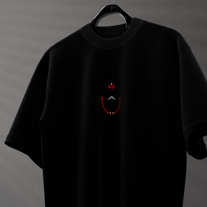 Sukuna oversized black t-shirt featuring a striking red graphic design on the front