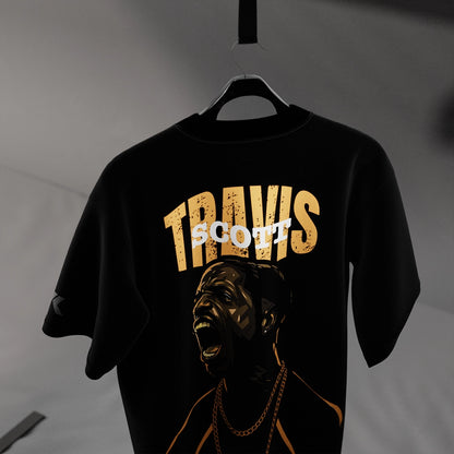 Travis Scott scream oversized black t-shirt featuring bold graphic design and vibrant colors