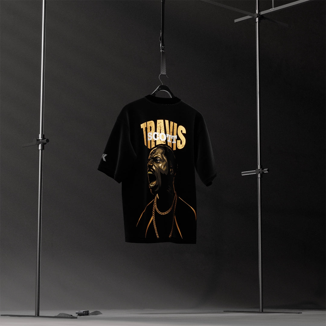 Travis Scott scream oversized black t-shirt featuring bold graphics and relaxed fit for streetwear style