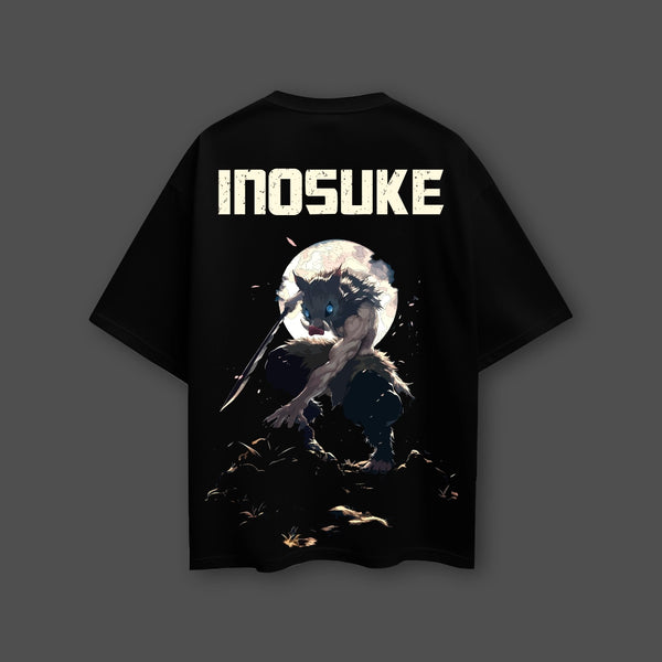 Inosuke Beast Breathing - Demon Slayer Black Oversized Fit T-Shirt