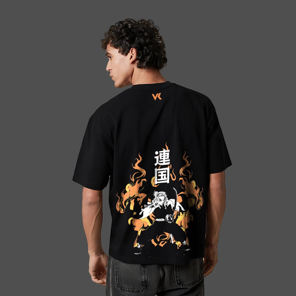 Kyojuro Rengoku Flame Hashira – Oversized Fit Black T-Shirt