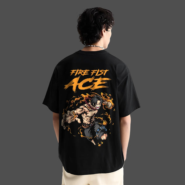 Portgas D. Ace Fire Fist – Oversized Fit Black T-Shirt