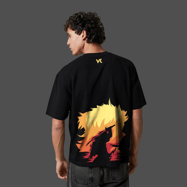 Rengoku Demon Slayer Black Oversized Fit T-shirt