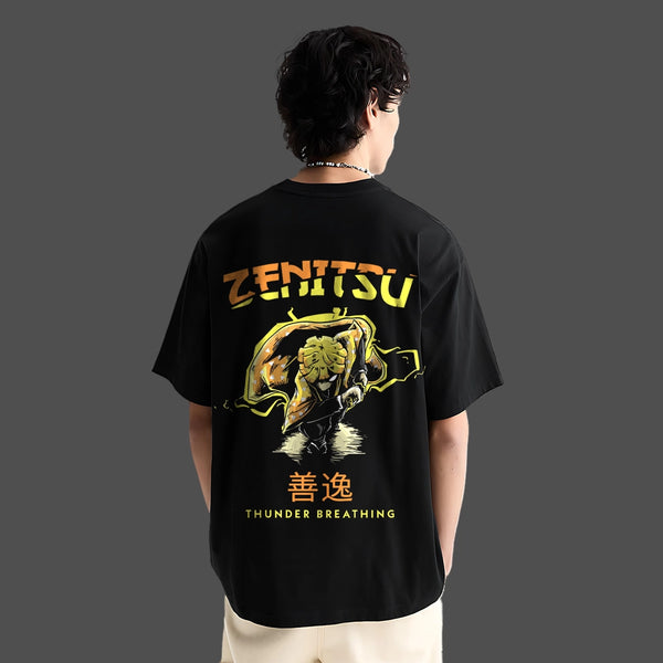 Zenitsu Agatsuma Lightning – Oversized Fit Black T-Shirt