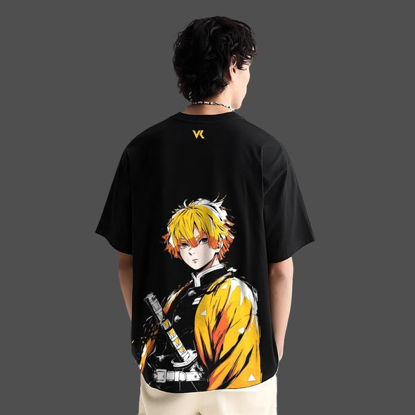 Zenitsu Agatsuma Demon Slayer Black Oversized Fit T-Shirt