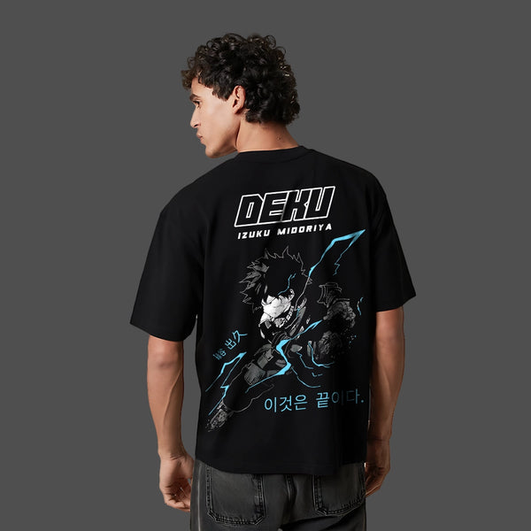 Izuku Midoriya (Deku) Lightning Charge – Oversized Fit Black T-Shirt