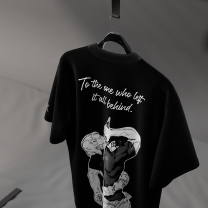 Jujutsu Kaisen Toji black oversized t-shirt Vlack black hanging on hanger with back anime print