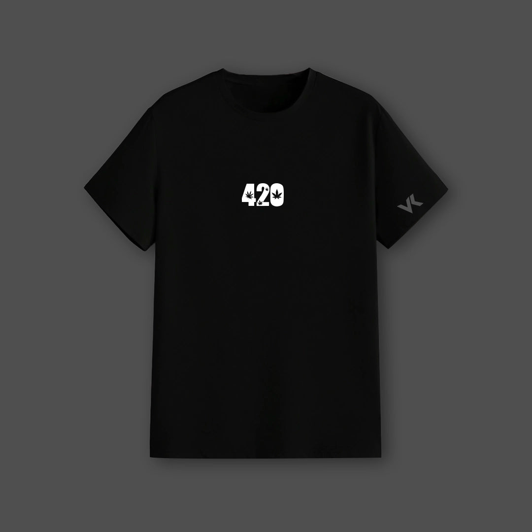 Vlack Regular Fit Black 420 T-Shirt with Leaf Design for Casual Wear