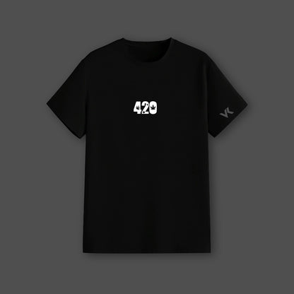 Vlack Regular Fit Black 420 T-Shirt with Leaf Design for Casual Wear