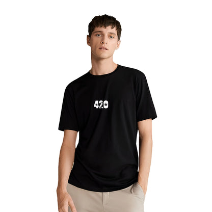 Regular Fit Vlack Black 420 T-Shirt with Bold White 420 Graphic Design