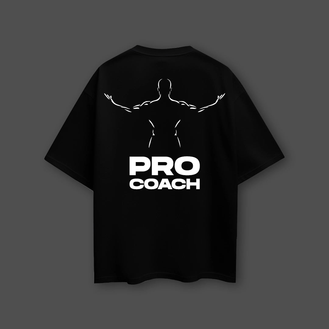 Vlack black oversize fit streetwear t-shirt featuring a bold Pro Coach graphic on the back
