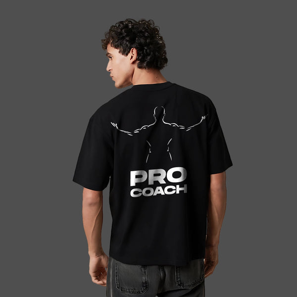 Vlack Pro Coach Front Puff Print Bodybuilder - Black Oversize Fit T-Shirt
